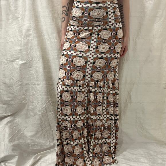 Voom by Joy Han VTG 00s Tiered Maxi Skirt Strapless Dress Geometric Mod Boho XS - Picture 2 of 12